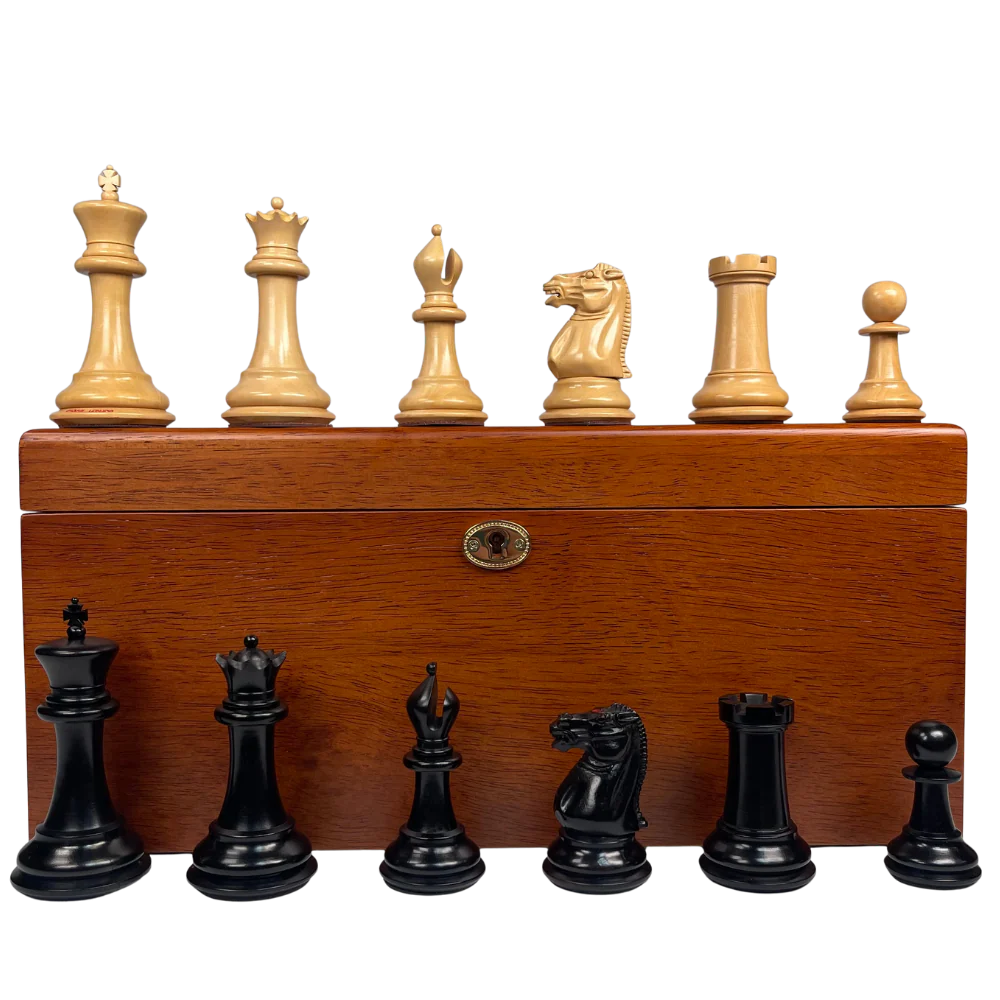 1849 4" Edition Chess Pieces (Leather Bases) in Mahogany Casket