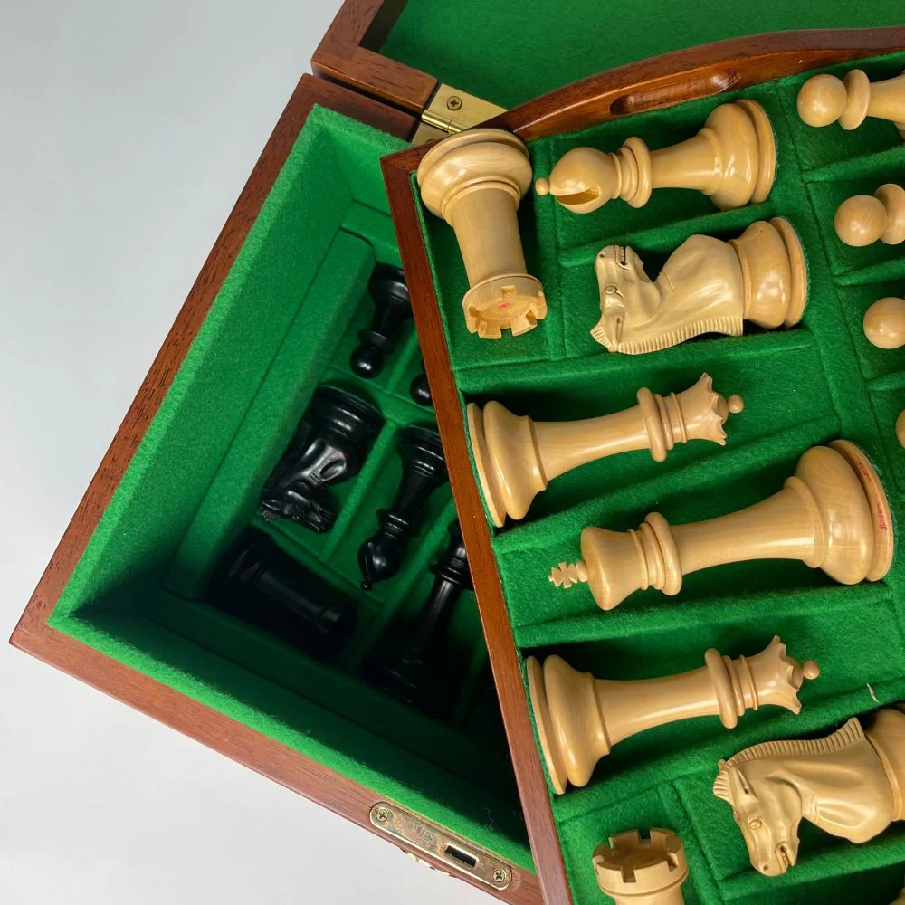 1849 4" Edition Chess Pieces (Leather Bases) in Mahogany Casket - Image 2