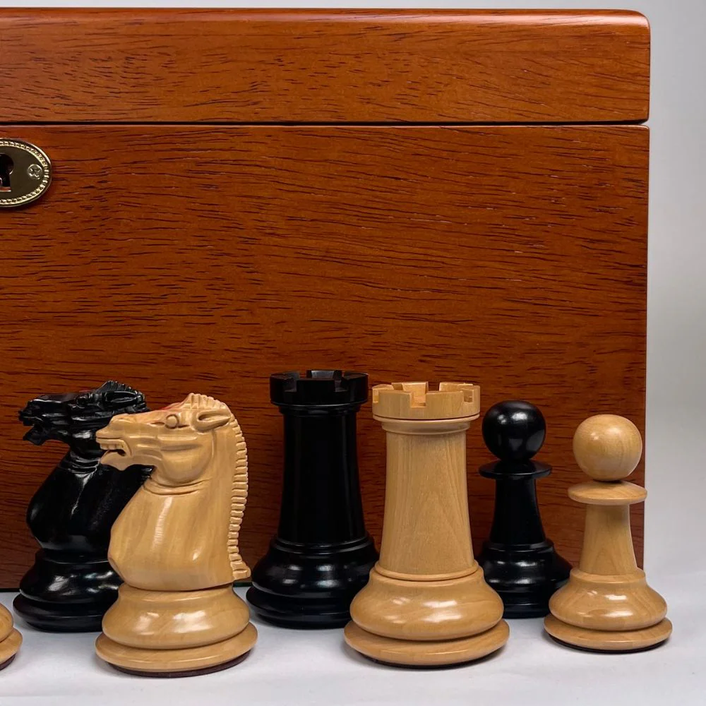 1849 4" Edition Chess Pieces (Leather Bases) in Mahogany Casket - Image 4