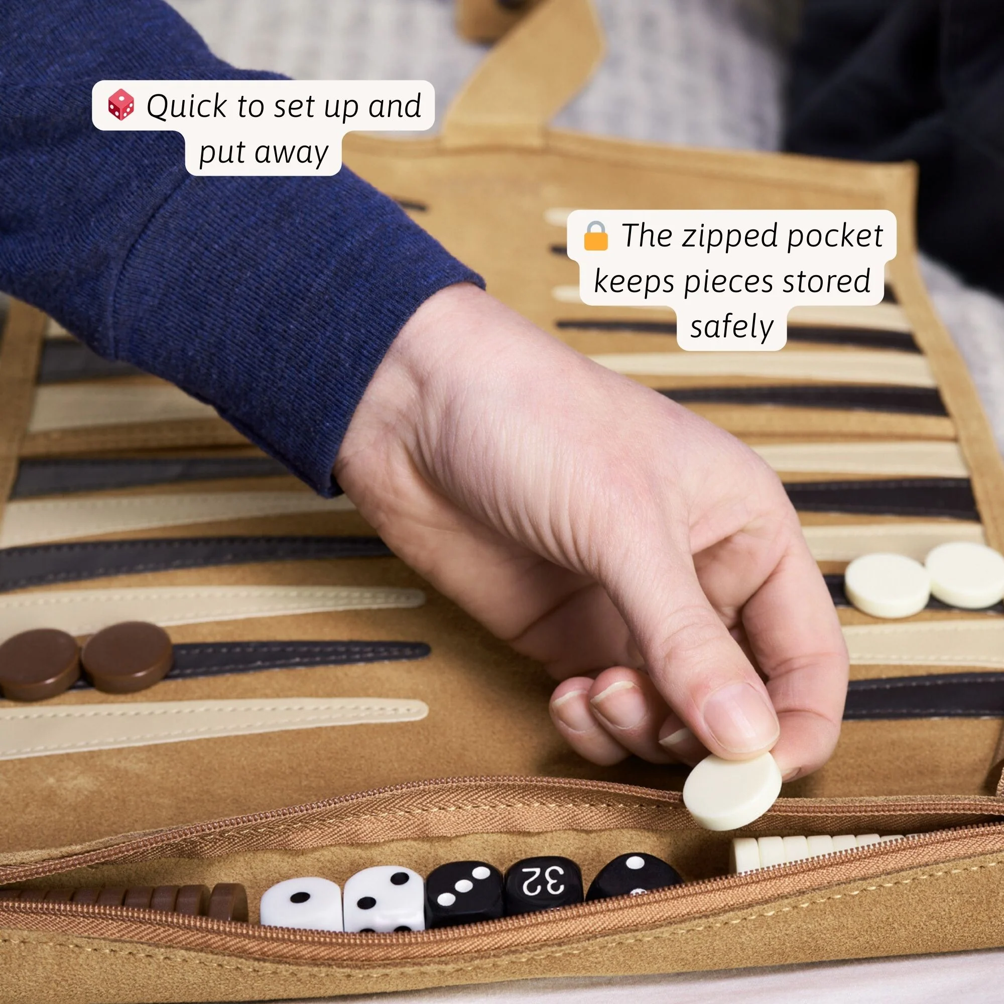 Travel Backgammon Set - Roll-up Leather Backgammon Board - Image 3