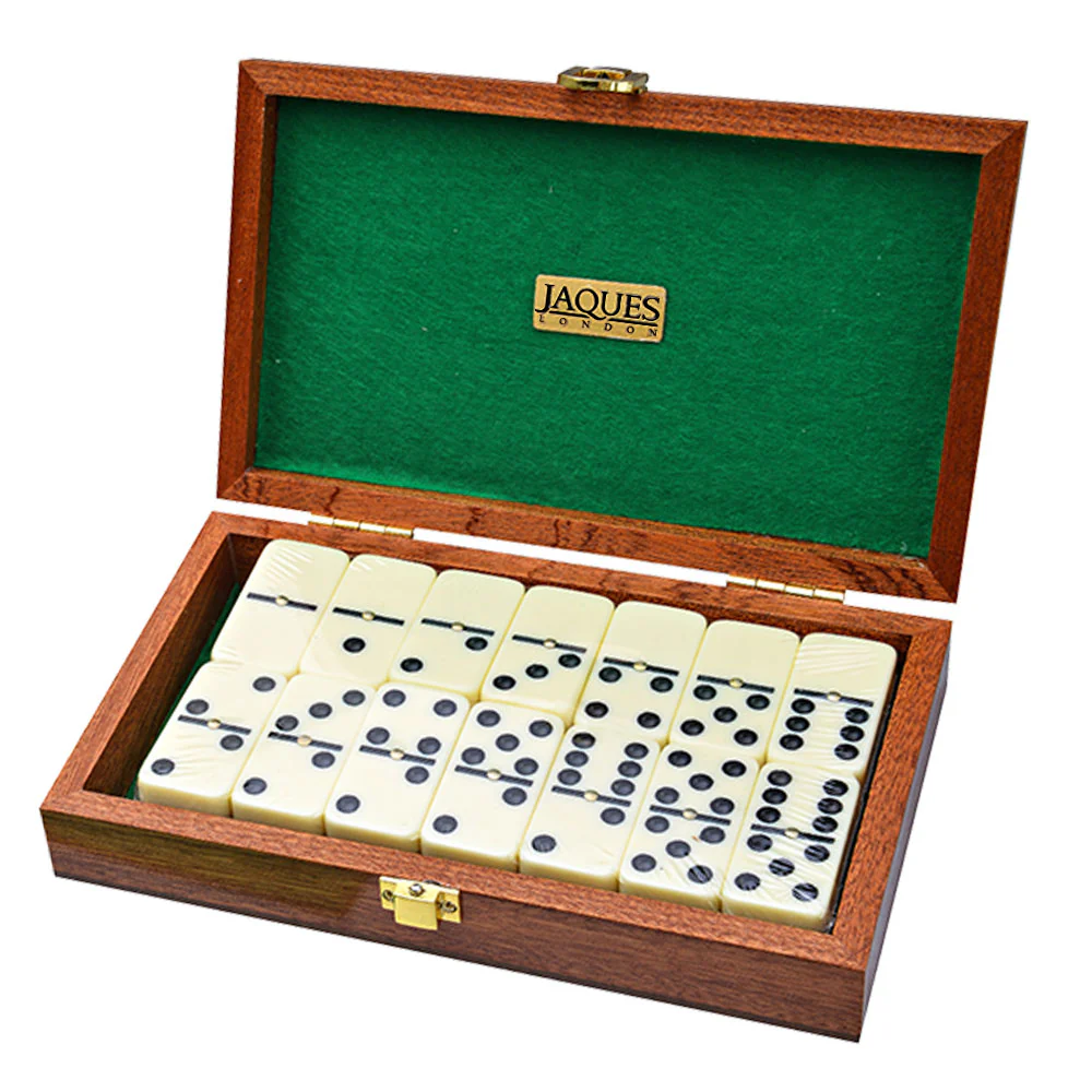 Double Six Dominoes - Dominoes Set with Mahogany Case