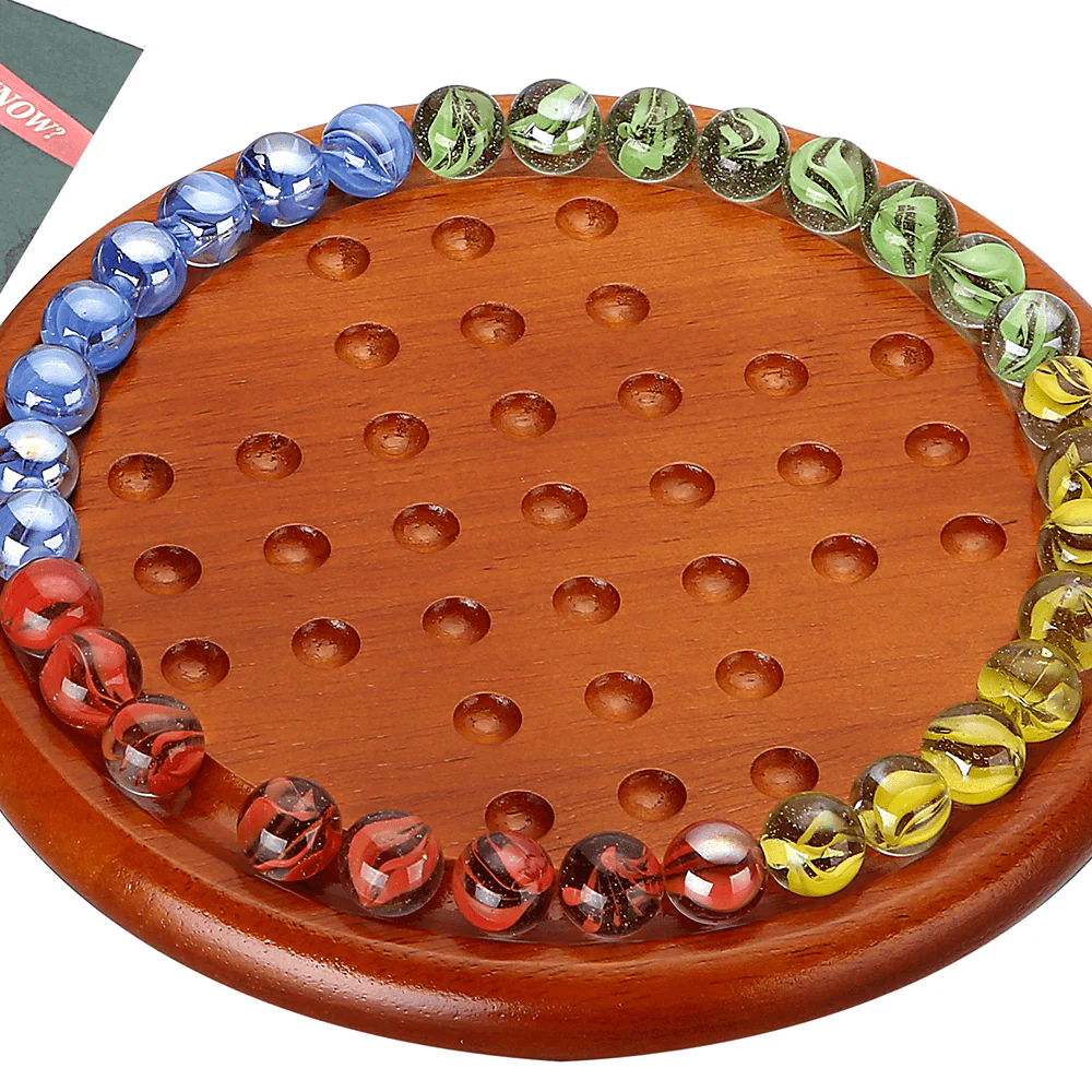 Solitaire Marble Game - 8" Wooden Solitaire Board & Marbles - Image 2